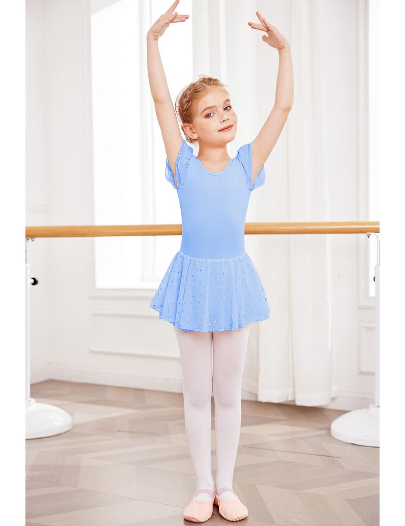 Arshiner Girls Ruffle Sleeve Ballet Dance Dress Tutu Skirted Leotard, 6-7 Years, Blue - Image 5
