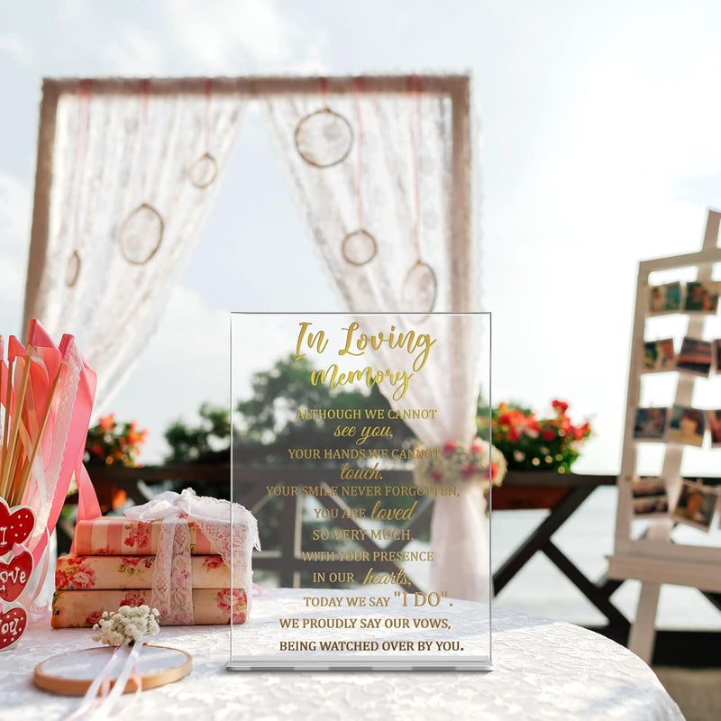 Qunclay Wedding Memorial Table Sign Acrylic Wedding Reception Sign 83 x 11 Inch in Loving Memory Decor Memorial Gifts with Stand Rustic for Reception Funeral DecorElegant - Image 5