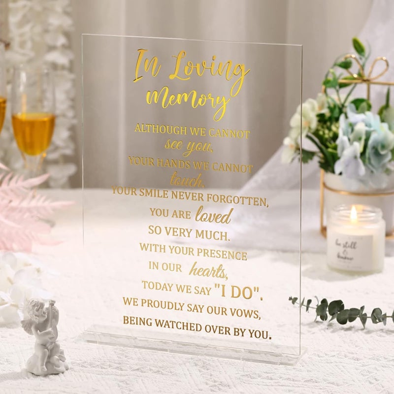 Qunclay Wedding Memorial Table Sign Acrylic Wedding Reception Sign 83 x 11 Inch in Loving Memory Decor Memorial Gifts with Stand Rustic for Reception Funeral DecorElegant - Image 4