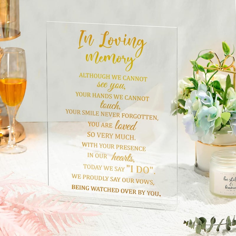 Qunclay Wedding Memorial Table Sign Acrylic Wedding Reception Sign 83 x 11 Inch in Loving Memory Decor Memorial Gifts with Stand Rustic for Reception Funeral DecorElegant - Image 1