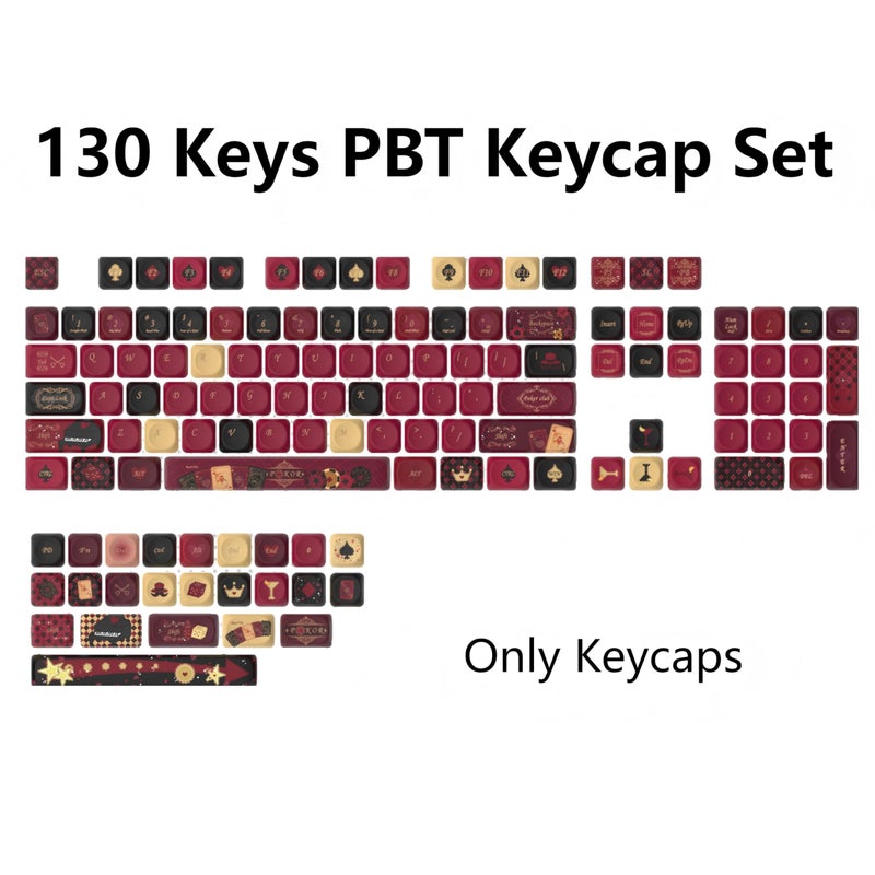 GEKUCAP Red Black PBT Keycaps, Poker Themed Custom Keycap, 130 Key Dye-Sublimation MOA Profile Keyboard Keycaps for Cherry Gateron MX Switches Mechanical Keyboards - Image 2