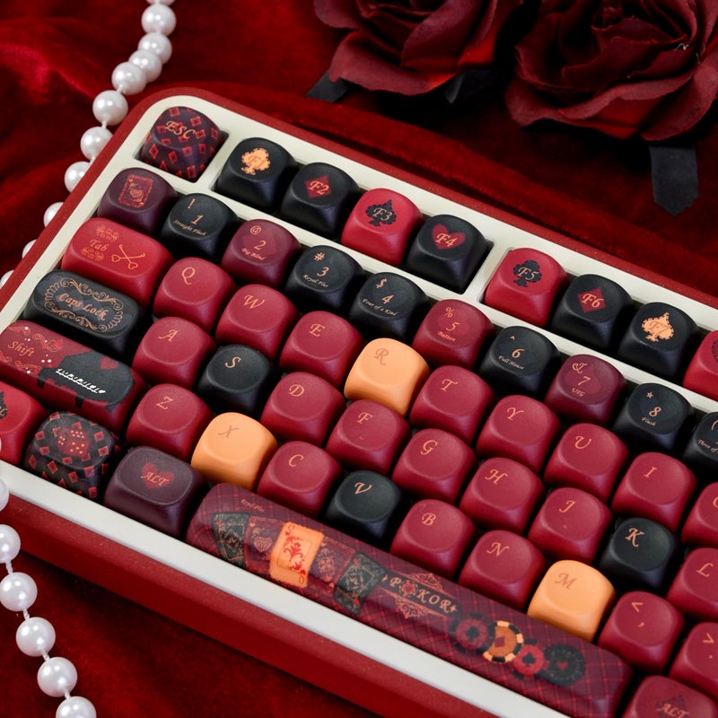 GEKUCAP Red Black PBT Keycaps, Poker Themed Custom Keycap, 130 Key Dye-Sublimation MOA Profile Keyboard Keycaps for Cherry Gateron MX Switches Mechanical Keyboards - Image 4