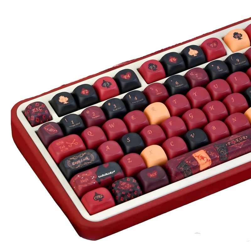 GEKUCAP Red Black PBT Keycaps, Poker Themed Custom Keycap, 130 Key Dye-Sublimation MOA Profile Keyboard Keycaps for Cherry Gateron MX Switches Mechanical Keyboards - Image 1