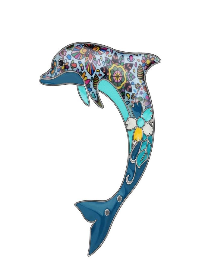 DUOWEI Alloy Enamel Rhinestone Floral Dolphin Brooches Sweet Animals Pin Clothes Scarf Accessories Women Jewelry Gift (Blue) - Image 1