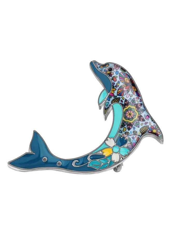 DUOWEI Alloy Enamel Rhinestone Floral Dolphin Brooches Sweet Animals Pin Clothes Scarf Accessories Women Jewelry Gift (Blue) - Image 3