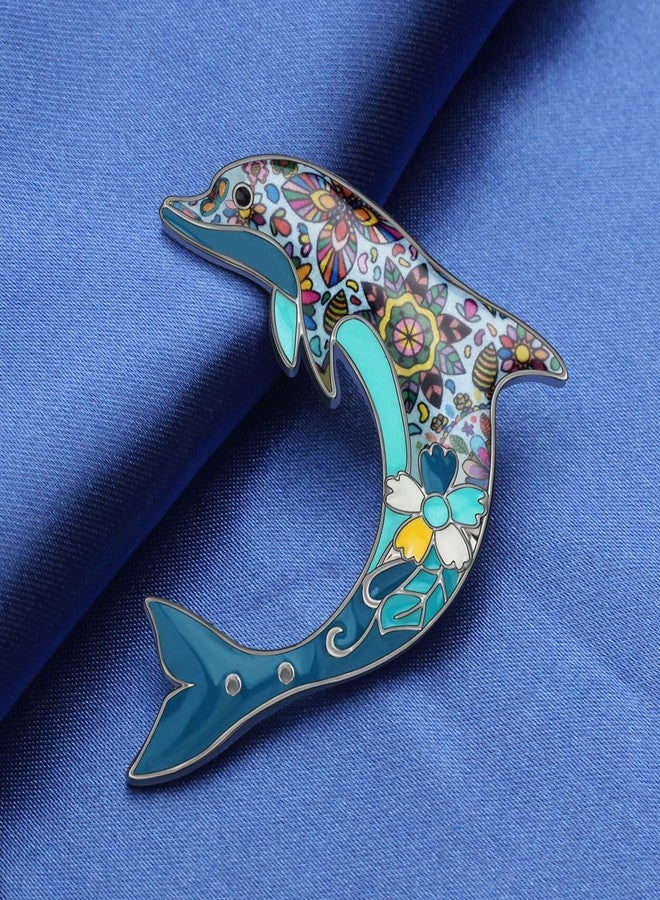 DUOWEI Alloy Enamel Rhinestone Floral Dolphin Brooches Sweet Animals Pin Clothes Scarf Accessories Women Jewelry Gift (Blue) - Image 2