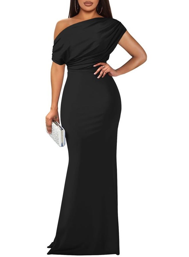 YMDUCH Women's Elegant Sleeveless Off Shoulder Bodycon Long Formal Party Evening Dress, Black, Large - Image 1