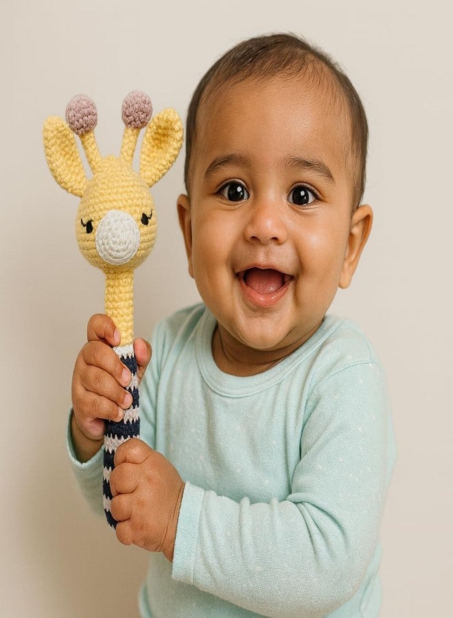 Clapjoy Baby Rattle 0-6 Months Montessori Sensory Toys for Babies, Handmade Crochet Baby Ring Rattle Toy | Teething Toy |Toddler Play Toy Newborn Shower Gift for Infant Boys Girls 3 6 9 12 Months (Giraffe long rattle) - Image 4