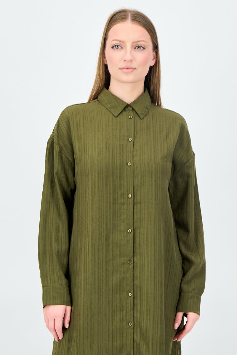 ANNE KLEIN Women 2Pcs Long Sleeve Tunic And Pants Set, Olive - Image 2