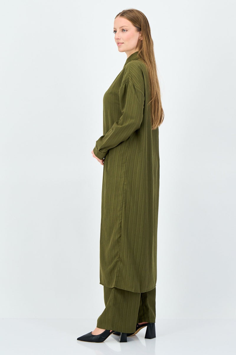 ANNE KLEIN Women 2Pcs Long Sleeve Tunic And Pants Set, Olive - Image 3