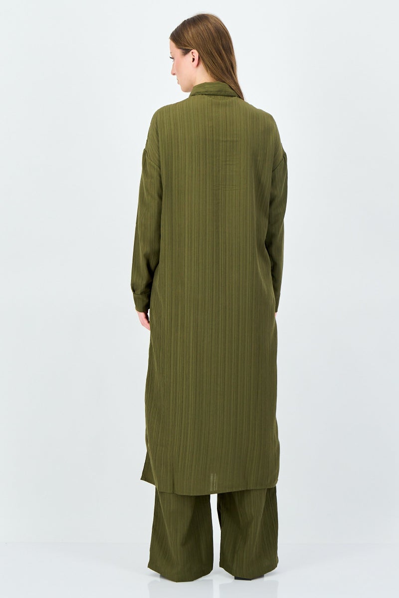 ANNE KLEIN Women 2Pcs Long Sleeve Tunic And Pants Set, Olive - Image 4