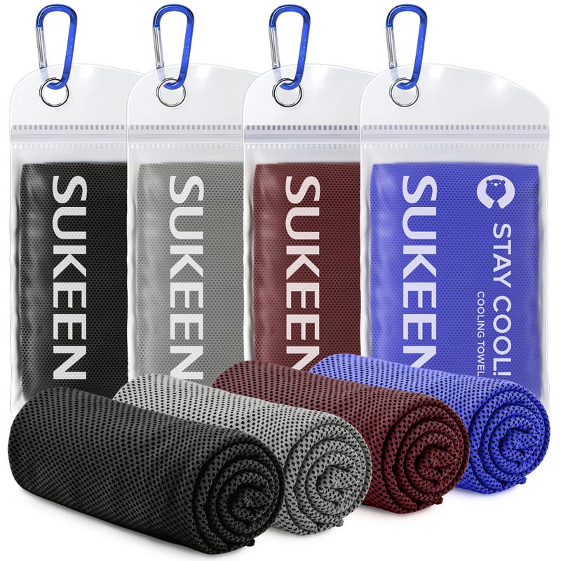 سوكين Sukeen [4 Pack Cooling Plaid (40 "" x12 "") منشفة جليدية ناعمة تنفس منشفة ميكروفيات من منشفة اليوغا الرياضية الجارية تجريب التمارين الرياضية ومزيد من الأنشطة - Image 1