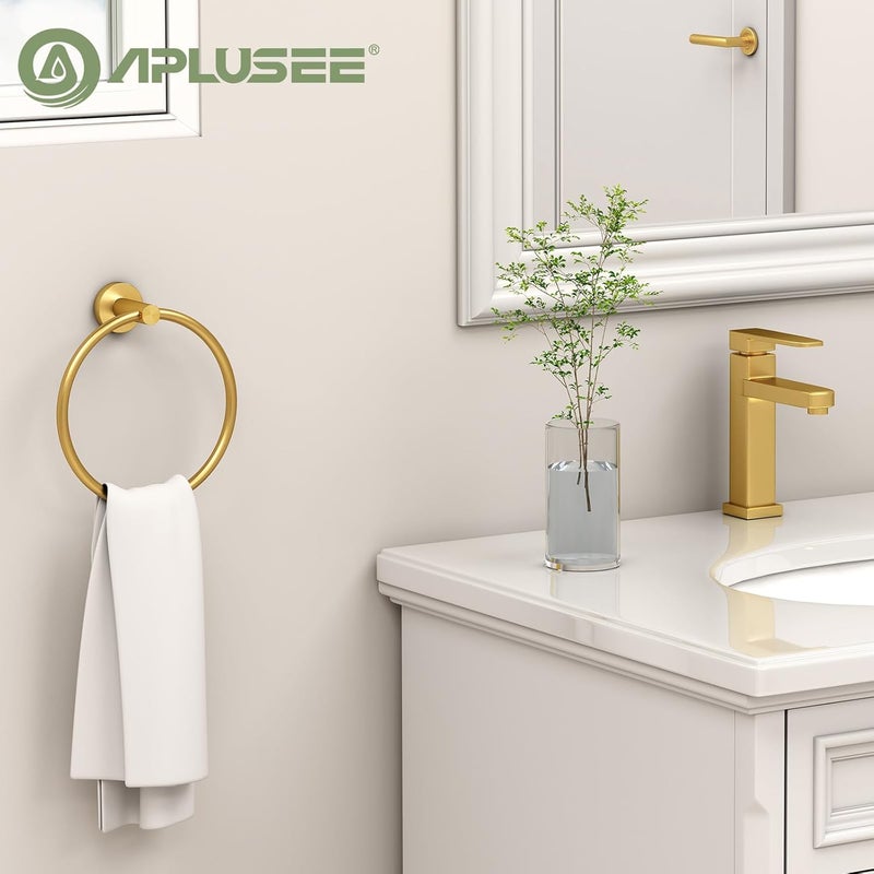 APLusee Towel Ring for Bathroom Wall, Brushed Gold Hand Towel Ring Holder, Heavy Duty SUS 304 Stainless Steel Modern Bathroom Accessories - Image 2