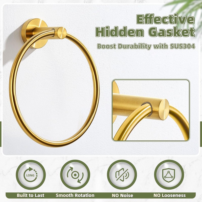 APLusee Towel Ring for Bathroom Wall, Brushed Gold Hand Towel Ring Holder, Heavy Duty SUS 304 Stainless Steel Modern Bathroom Accessories - Image 3
