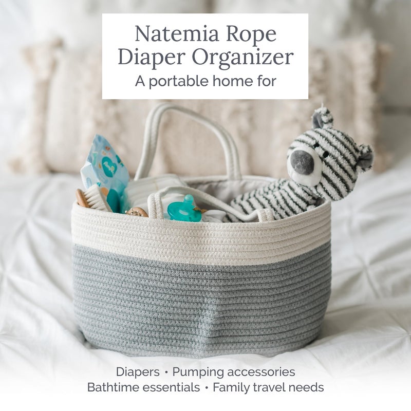 Natemia Diaper Caddy Organizer - Large, Lily Pad - Portable Rope Handles For Car Organizer - Three Compartments for Storage - Versatile Gift Bag For Baby Shower & Registry - Image 2