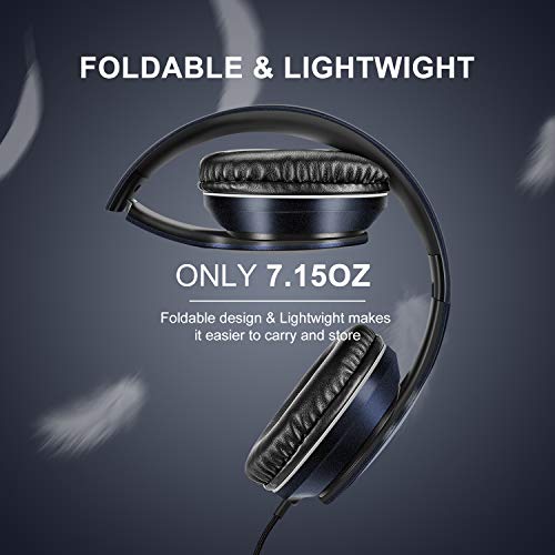 LORELEI X6 Over-Ear Headphones with Microphone, Lightweight Foldable & Portable Stereo Bass Headphones with 1.45M No-Tangle, Wired Headphones for Smartphone Tablet MP3 / 4 (Dark Blue) - Image 3