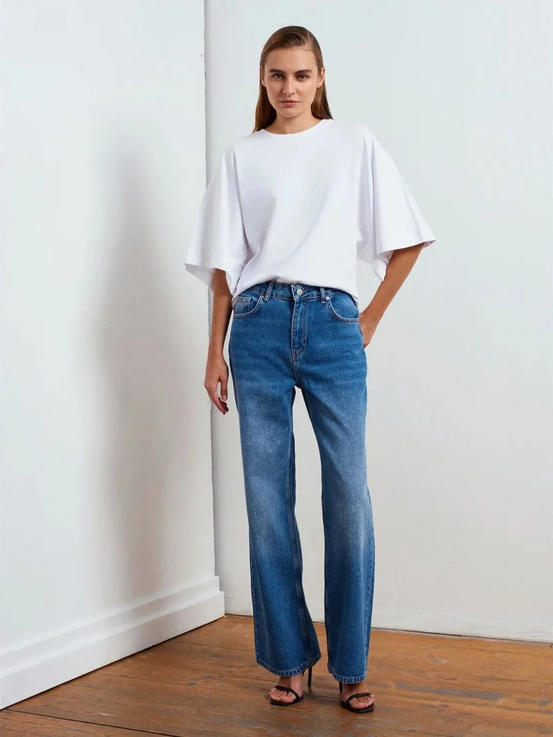 ديلفين Dilvin High-Waist Wide-Leg Denim Jeans