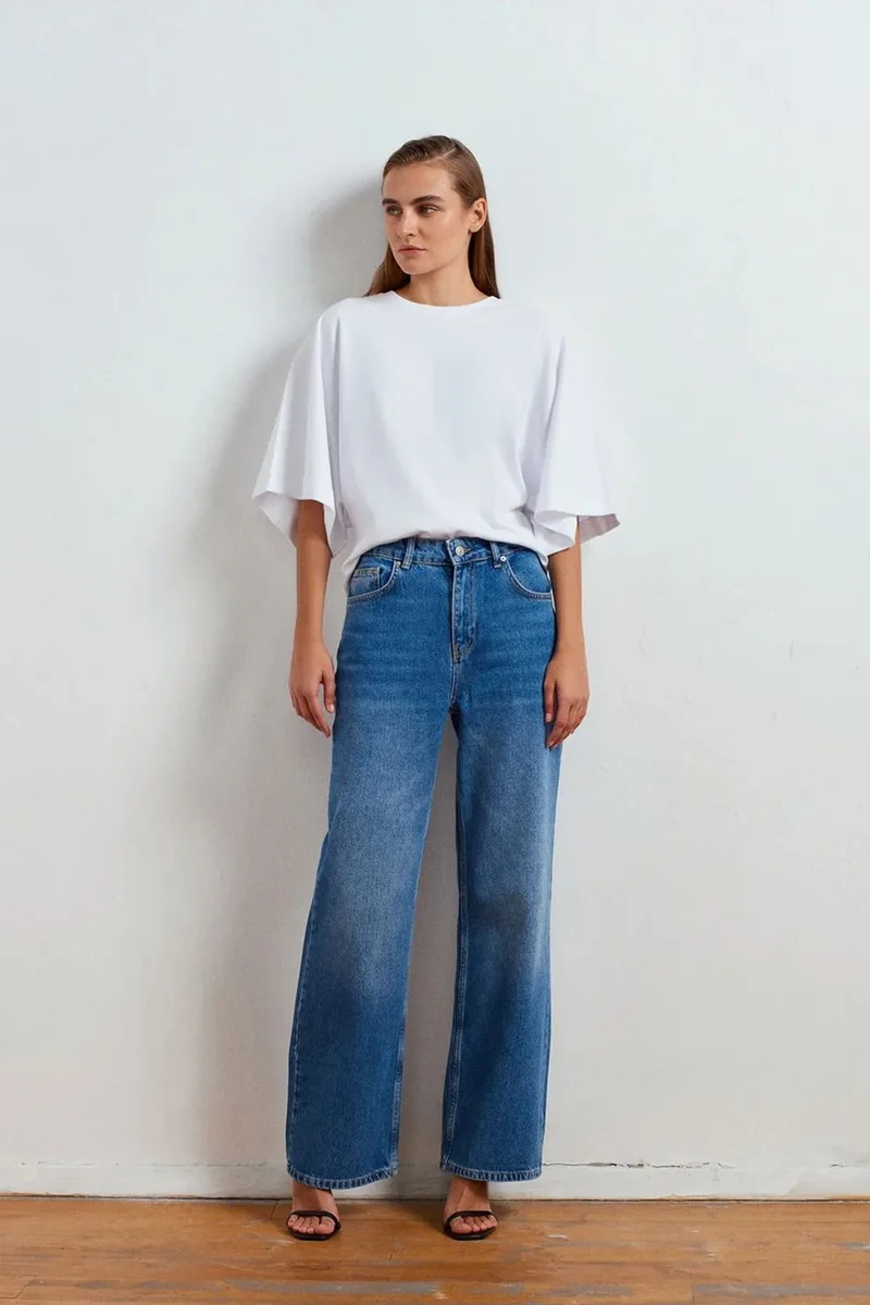 Dilvin Mid Blue Denim DILVIN High-Waist Wide-Leg Denim Jeans for Women | Best Price UAE