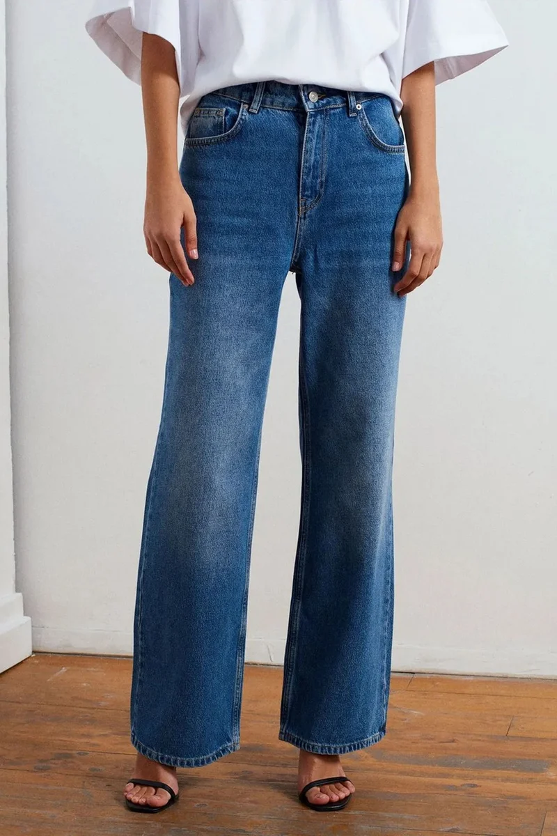 Dilvin Mid Blue Denim DILVIN High-Waist Wide-Leg Denim Jeans for Women | Best Price UAE
