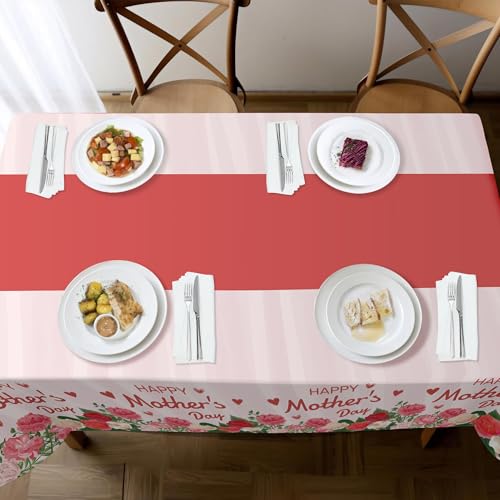 Childom 2 Pack Mothers Day Tablecloth,Mother's Day Party Decorations,54" x 108" Plastic Disposable Tablecloths for Rectangle,Plastic Table Covers for Mom Birthday Party Supplies Holiday Buffet Table - Image 5