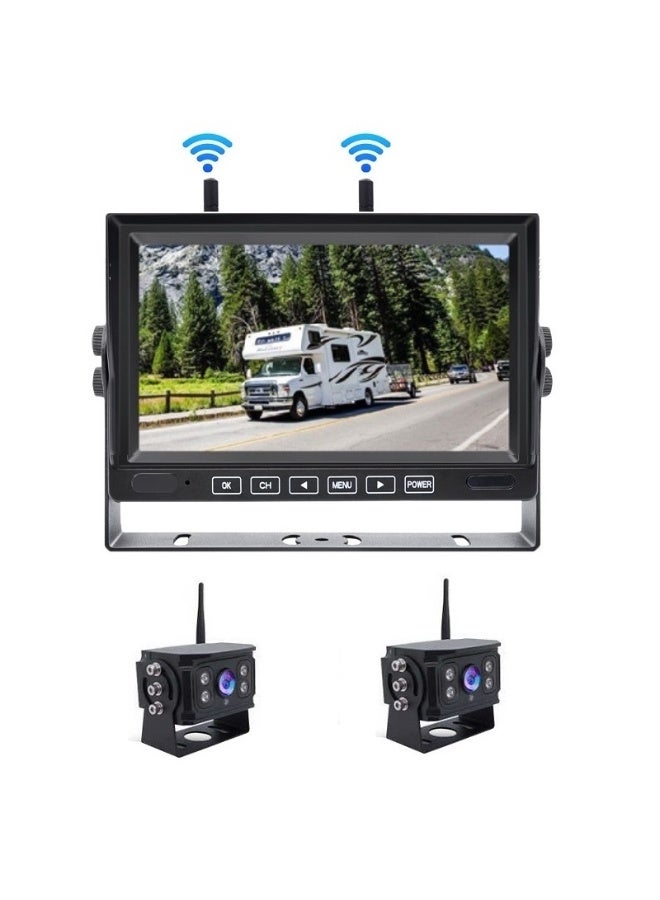 7 inch wireless dash cam two wireless 1080P AHD cameras for trucks, motorhomes, campers, and trailers - Image 1