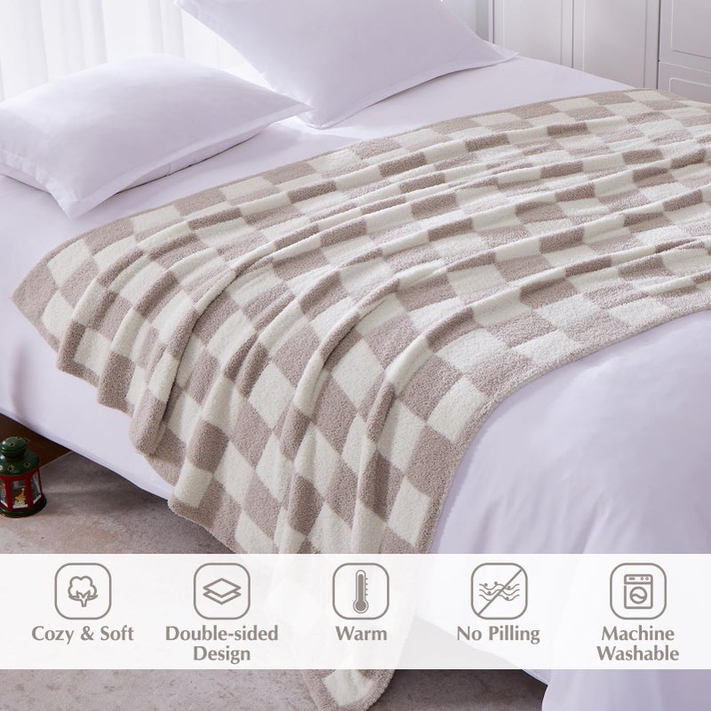 WRENSONGE Checkered Throw Blanket, Taupe Microfiber Soft Cozy Fluffy Warm Hand Made Throw Blankets for Couch, Sofa, Chair, Bed, Camping, Picnic, Travel Lightweight Bed Blanket - 50"*70" - Image 3