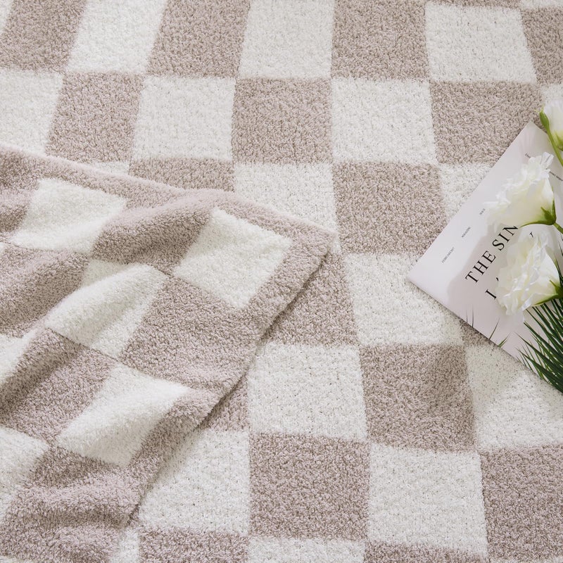 WRENSONGE Checkered Throw Blanket, Taupe Microfiber Soft Cozy Fluffy Warm Hand Made Throw Blankets for Couch, Sofa, Chair, Bed, Camping, Picnic, Travel Lightweight Bed Blanket - 50"*70" - Image 4