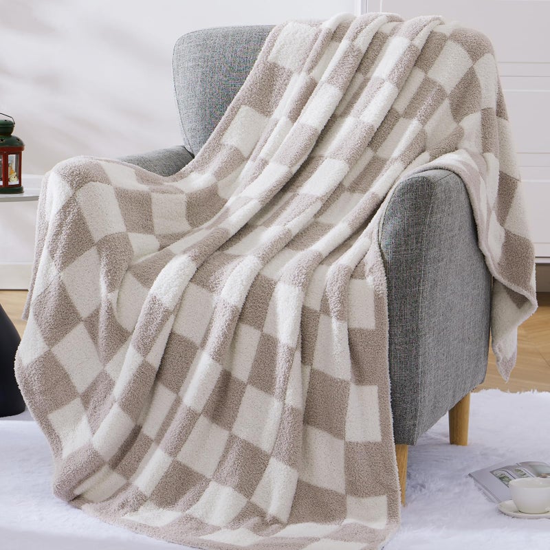 WRENSONGE Checkered Throw Blanket, Taupe Microfiber Soft Cozy Fluffy Warm Hand Made Throw Blankets for Couch, Sofa, Chair, Bed, Camping, Picnic, Travel Lightweight Bed Blanket - 50"*70" - Image 5