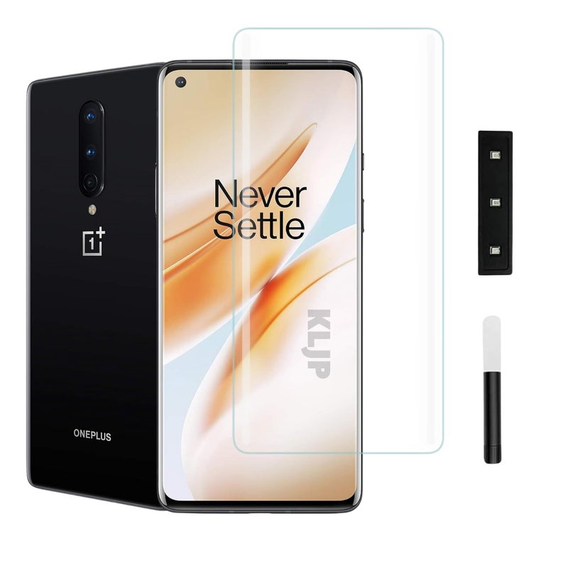 KLJP HD+ UV Tempered Glass Screen Protector Guard Compatible For Oneplus 8 (Pack of 1) Full Adhesive UV Curved Case Friendly HD+ Clarity - Image 1