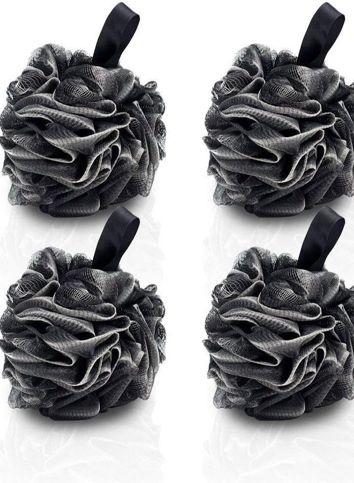 أوريتي مجموعة لوفة استحمام من ORiTi – 4 قطع إسفنج شبكي لتقشير الجسم وتنظيف البشرة (أسود) - Image 1