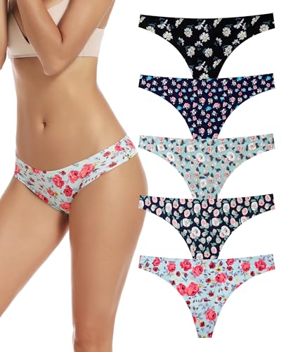 voenxe Seamless Women Underwear Thongs,No Show Ladies Thong,No Line Breathable Comfortable Panties Undies for Women 5-Pack - Image 1