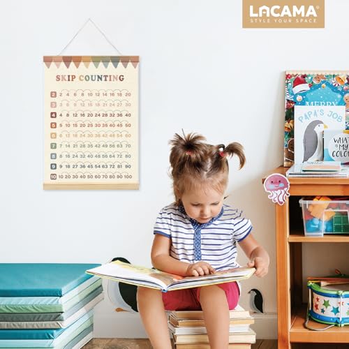 Lacama Multiplication Chart Homeschool Organization Math Posters,Skip Counting Chart Educational Math Wooden Poster Hanger, Times Table Charts, Educational For Homeschool Grade School Classroom Preschool Kindergarten Posters Hanger Frame,Math Classroom Must Haves - Image 2