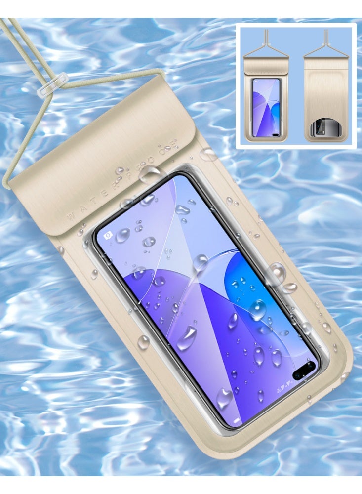 Universal Waterproof Phone Case, IPX8 Certified 30M Underwater Cellphone Dry Bag/Pouch with Adjustable Lanyard for Diving and Swimming, Multiple sealed, PU001 (Gold, 7.2 Inch) - Image 1