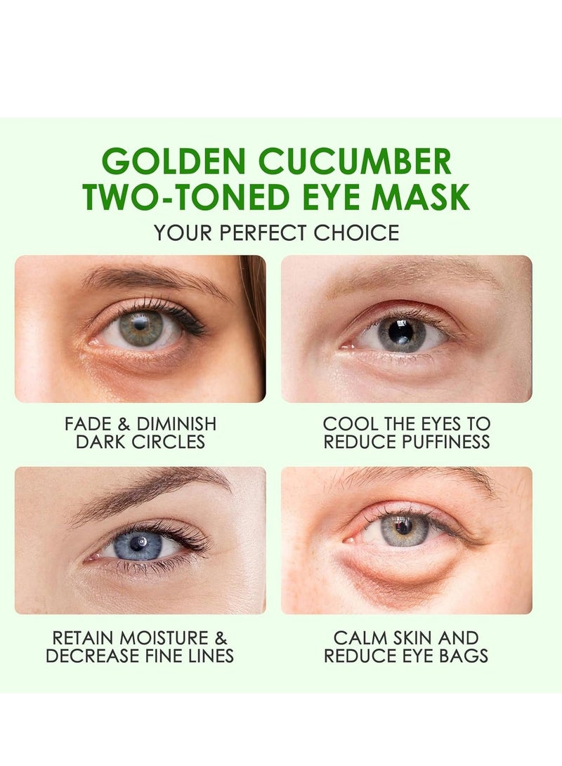 OneSpring Under Eye Patches, 30 Pairs Two-Toned Under Eye Mask, Gold Cucumber Eye Mask for Skin Care, Puffy Eyes & Dark Circles Treatments, Reduce Under Eye Bags and Smooth Wrinkles - Image 2