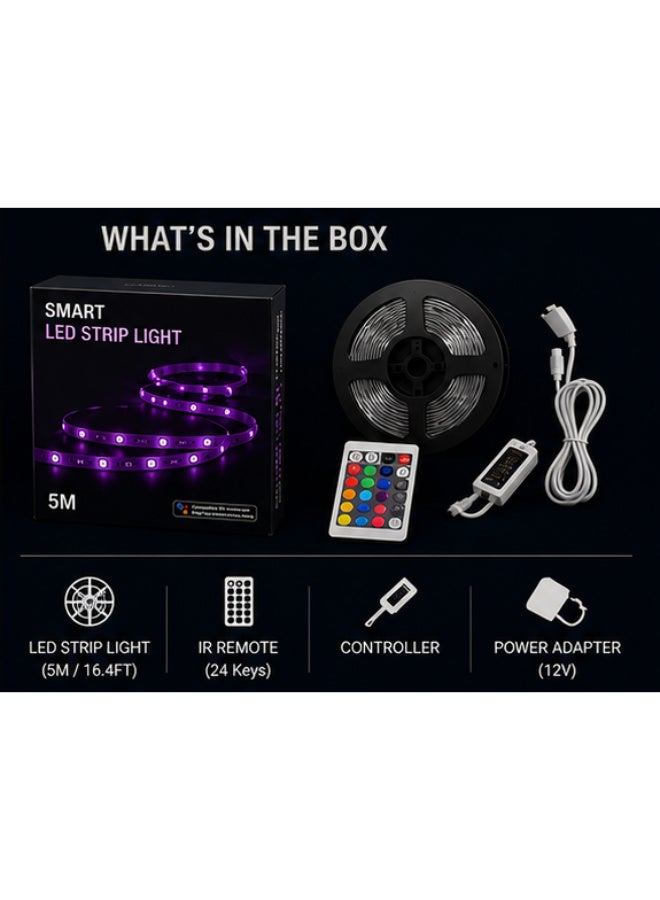Smart RGB LED Strip Light 5M – App & Voice Control, Music Sync, 16 Million Colors, WiFi Smart LED Light Strip Compatible with Alexa & Google Assistant - Image 3