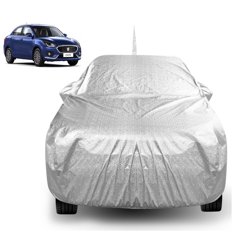 Auto Hub Waterproof Car Cover Compatible with Maruti Dzire (Model: 2017-Till Date) with Mirror & Antenna Pocket, Soft Cotton Lining, Waterproof Dzire Car Cover- Metallic Silver - Image 1