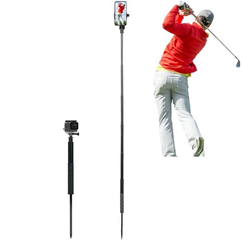 YKI Golf Monopod Selfie Stick with Ground Spike Stake Golf Swing Analyzer Phone Holder for Training Aid 52 Adjustable Golf Selfie Stick Phone Stand for Recording Swings - Image 1