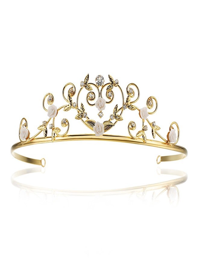 SAMKY Rose Flower Rhinestone Crystal Wedding Tiara Crown - White Roses Gold Plating - Image 1
