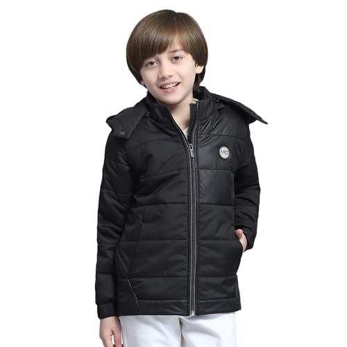 Monte Carlo Boys Solid Black Hooded Neck Full Sleeve Jacket - Image 1