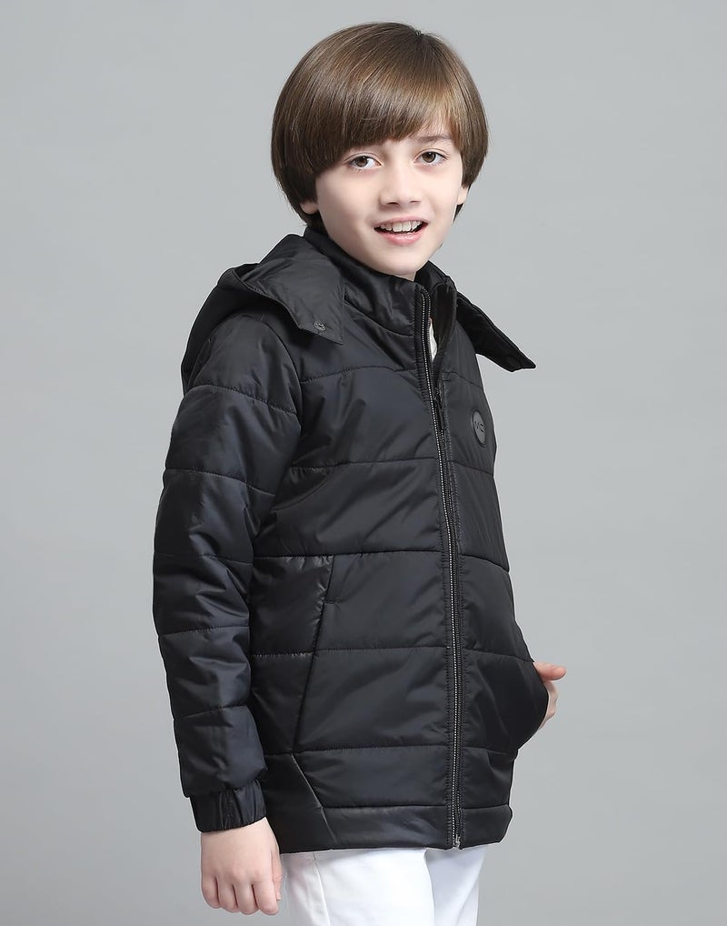 Monte Carlo Boys Solid Black Hooded Neck Full Sleeve Jacket - Image 3