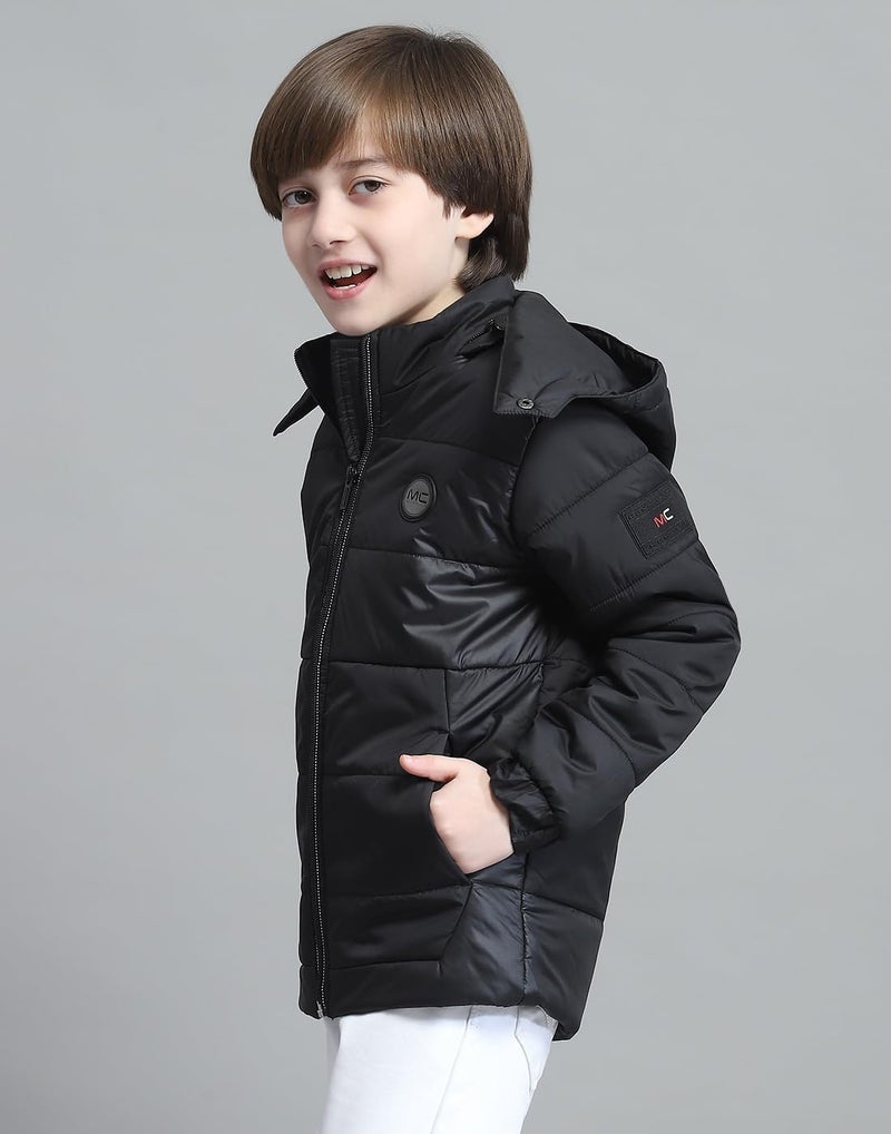 Monte Carlo Boys Solid Black Hooded Neck Full Sleeve Jacket - Image 2
