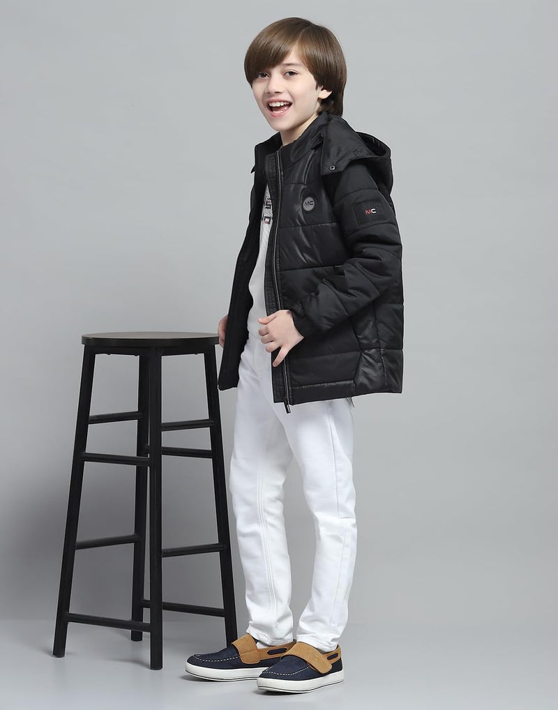 Monte Carlo Boys Solid Black Hooded Neck Full Sleeve Jacket - Image 5