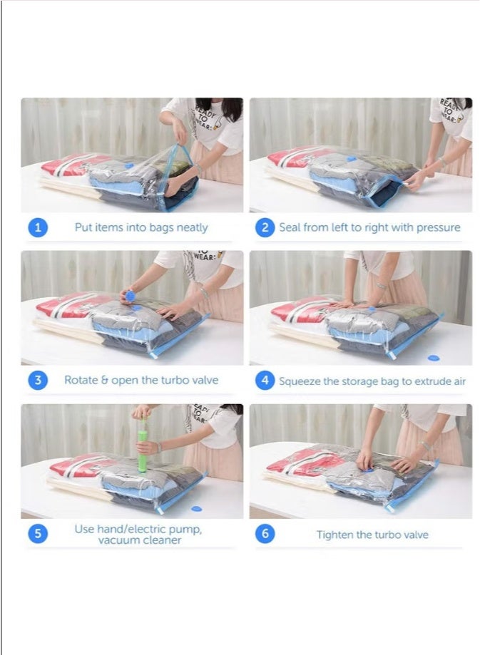 Vacuum Seal Storage Bags, 8 Pack Reusable Compression Bags Premium Vacuum Storage Bags with Hand Pump, 2 x Jumbo (100*80cm), 3 x Medium (80*60cm), 3 x Small (70*50cm) - Image 4