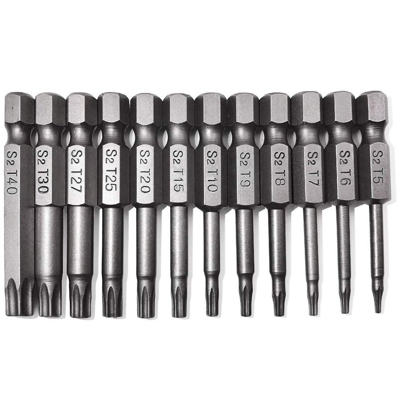 Torx Screwdriver Bit Set PTSLKHN S2 Steel Magnetic Security Tamper Proof Star 6 Point Screw Driver Kit Tools 12PCS 14 Hex Shank T5T40 50mm Length Perfect for IKEA Type Furniture