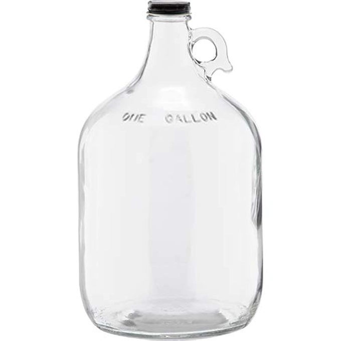 1 GALLON 128OZ GLASS FERMENTING JUG WITH HANDLE BLACK POLYSEAL LID CAP PACK OF 1
