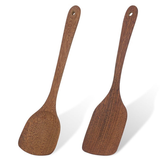 WOODEN SPATULA 2 PACK WOODEN COOKING UTENSILS WOOD SOLID TURNER NON STICK SPATULA COOKING UTENSILS SET FOR COOKING HEAT RESISTANT WOOD SPATULAS FOR BAKING NON STICK COOKWARE