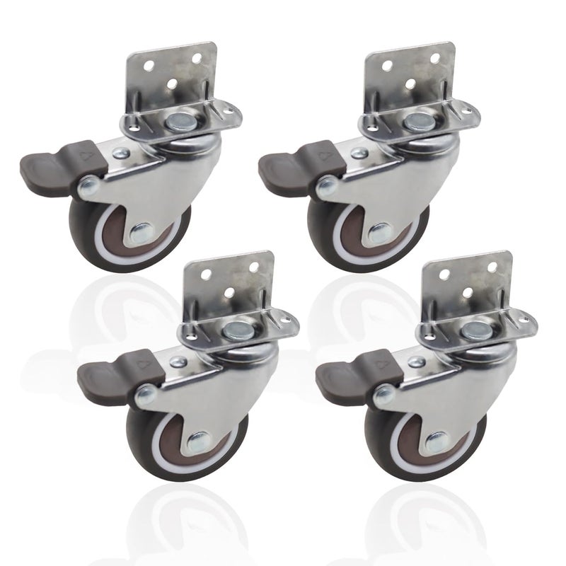 Heavy Duty Side Mount Caster Wheels 4PCS 2 Inch L Braking Shape Ball Bearing Swivel Castors - Image 1