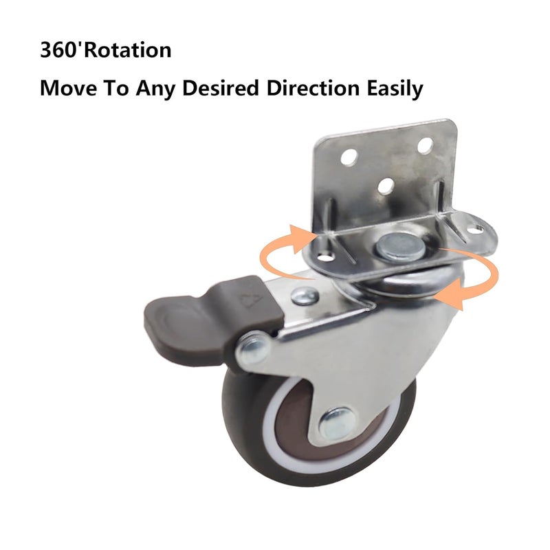 Heavy Duty Side Mount Caster Wheels 4PCS 2 Inch L Braking Shape Ball Bearing Swivel Castors - Image 5