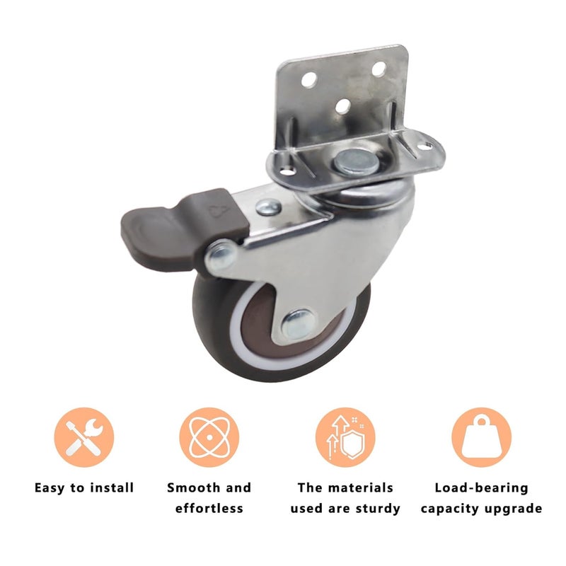 Heavy Duty Side Mount Caster Wheels 4PCS 2 Inch L Braking Shape Ball Bearing Swivel Castors - Image 4