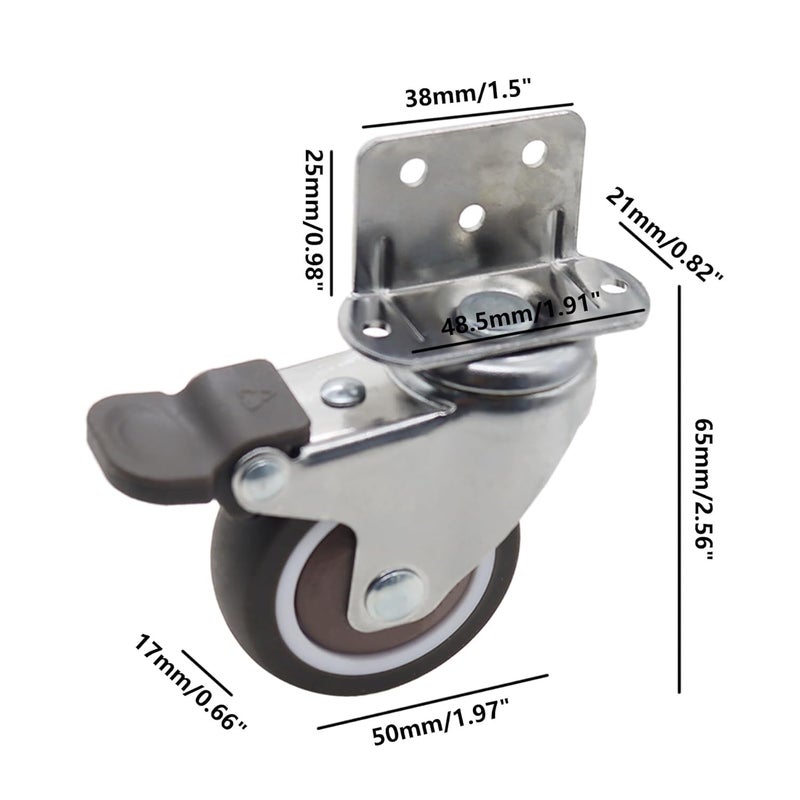 Heavy Duty Side Mount Caster Wheels 4PCS 2 Inch L Braking Shape Ball Bearing Swivel Castors - Image 3